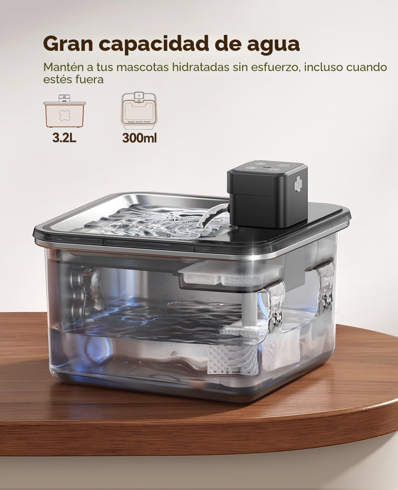FEELNEEDY Fuente para Gatos sin Cable, 3.2L Bebedero Gatos en Acero Inoxidable con Sensor de Movimiento, Visualización del Filtro, Apta para Lavavajillas, 4000mAh Batería Recargable