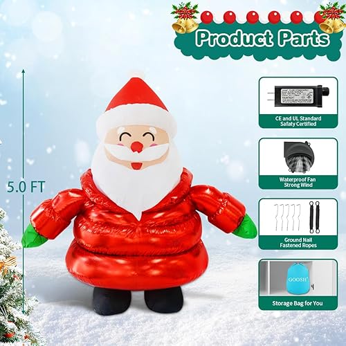 Miniatura 5 de GOOSH Decoración inflable de Papá Noel sonriente de 5 pies, decoración inflable de Papá Noel inflable inflable para decoración de patio de Navidad
