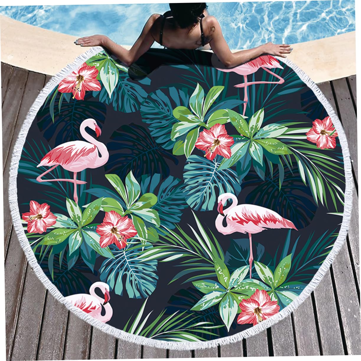 Telo Mare Rotondo Stampato 150cm in Microfibra Assorbente | Navy, Asciugatura Rapida per Yoga e Stretching, Atmosfera Estiva, Teli da Mare e Mare Accessori Spiaggia