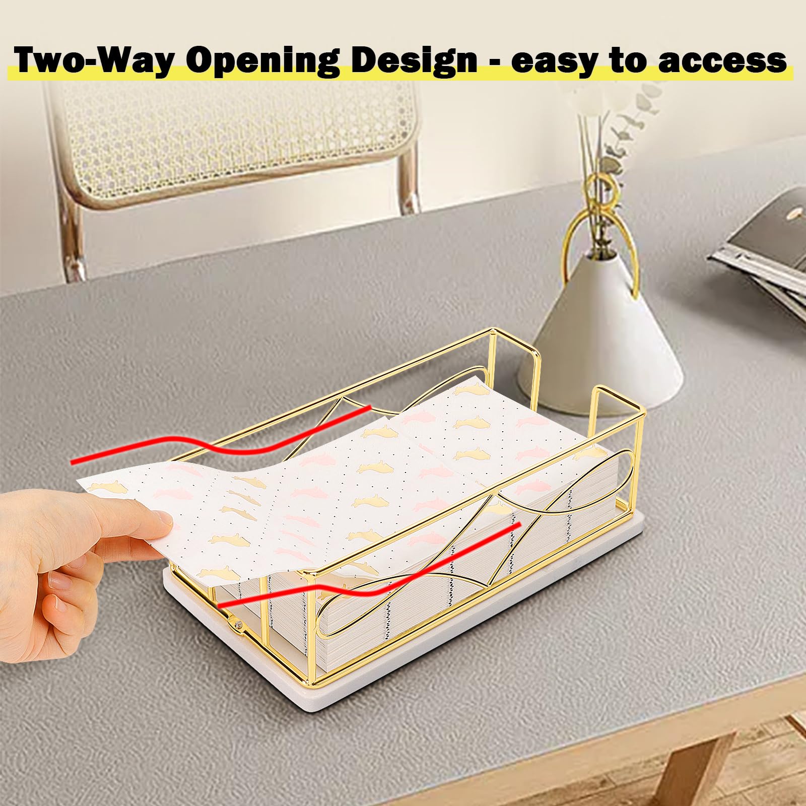 Servilletero con base de mármol, dispensador de papel de toalla de invitados para mesa, moderno soporte de servilletas de metal, ideal para todos los accesorios de decoración de cocina
