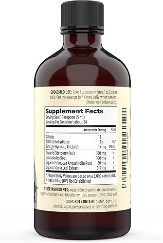 Miniatura 3 de Zinc líquido (quelato de glicinato) con saúco orgánico y equinácea (alto en quercetina)  Suplemento inmunológico 4 en 1 para adultos y niños, gran
