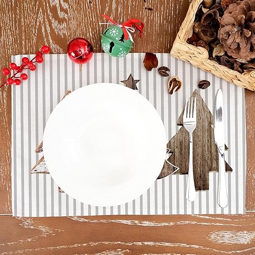 Miniatura 3 de ARKENY AP471-18 - Juego de 4 manteles individuales de Navidad de 12 x 18 pulgadas, árbol de madera, estrella de invierno, arpillera de temporada,