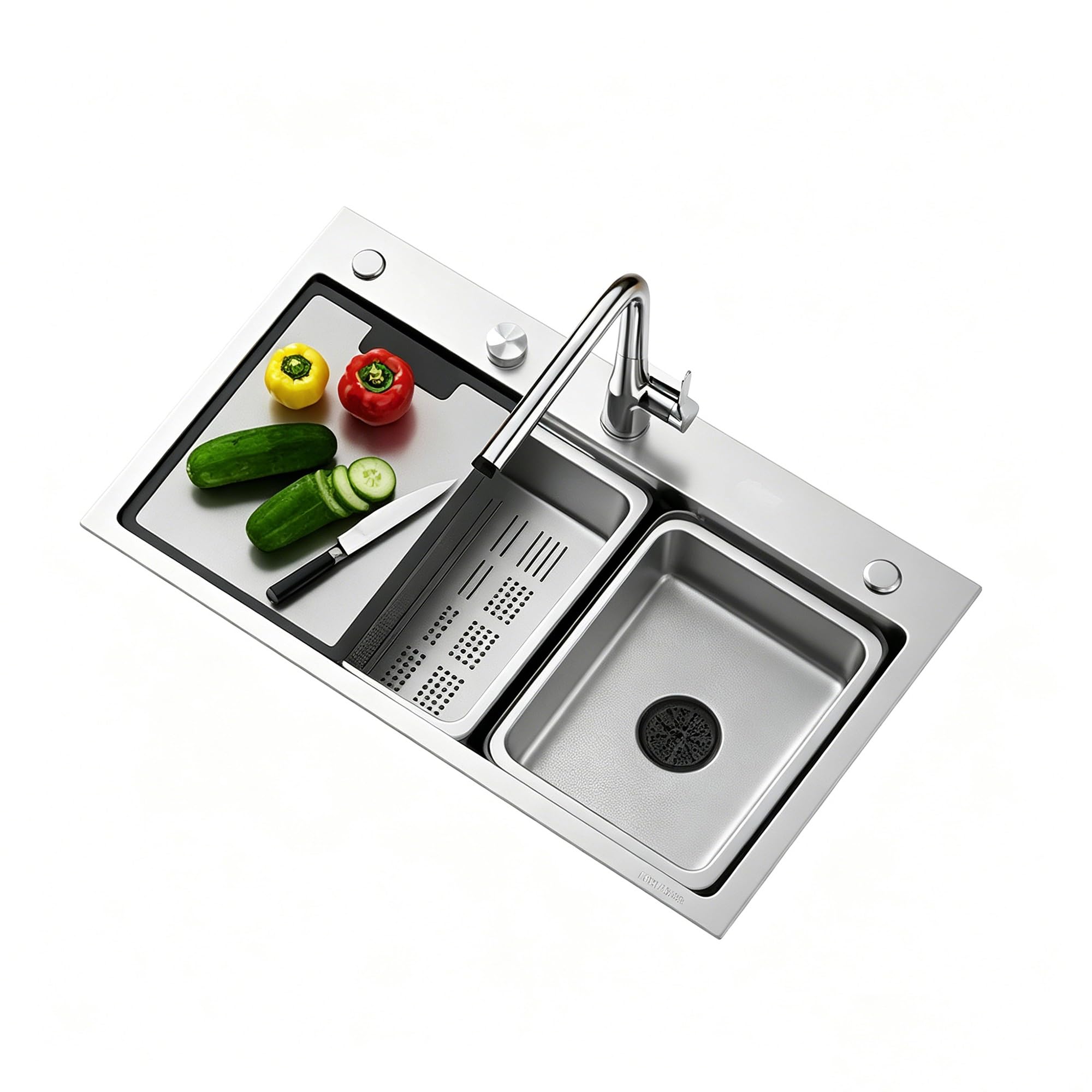 SC Kitchen Sink, Stainless Steel Single Bowl with High-Pressure Pull-Out Faucet, Suitable for Kitchens, Bars(68cm)