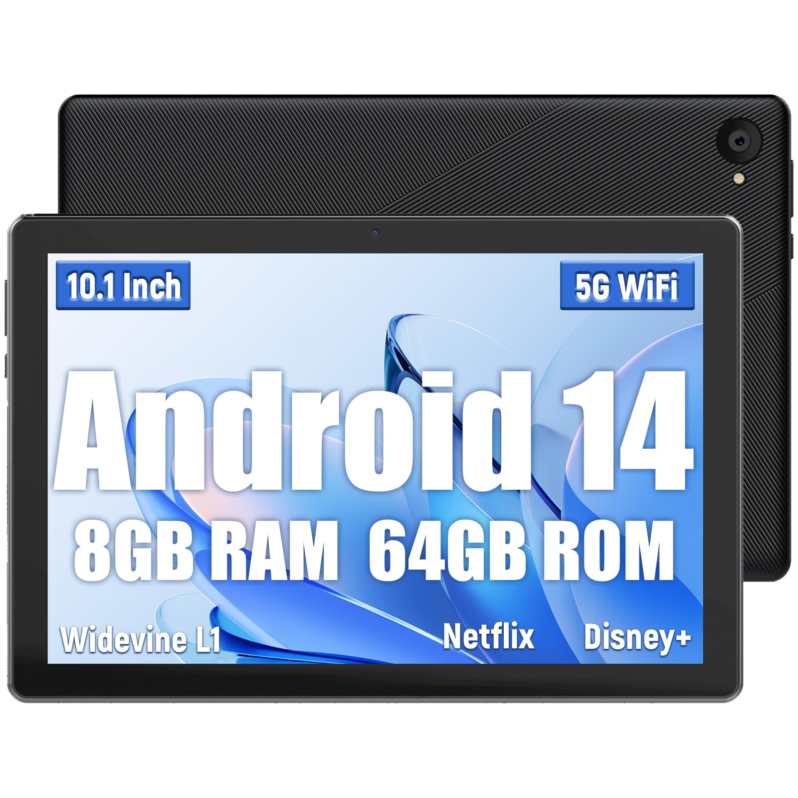 Whitedeer Tablet 10 Pulgadas Android 8GB RAM 64GB ROM Pantalla IPS HD 1280x800 Cámara Dual 8MP+5MP Batería 5000mAh WiFi 6 BT5.4 GMS Widevine L1 Face ID