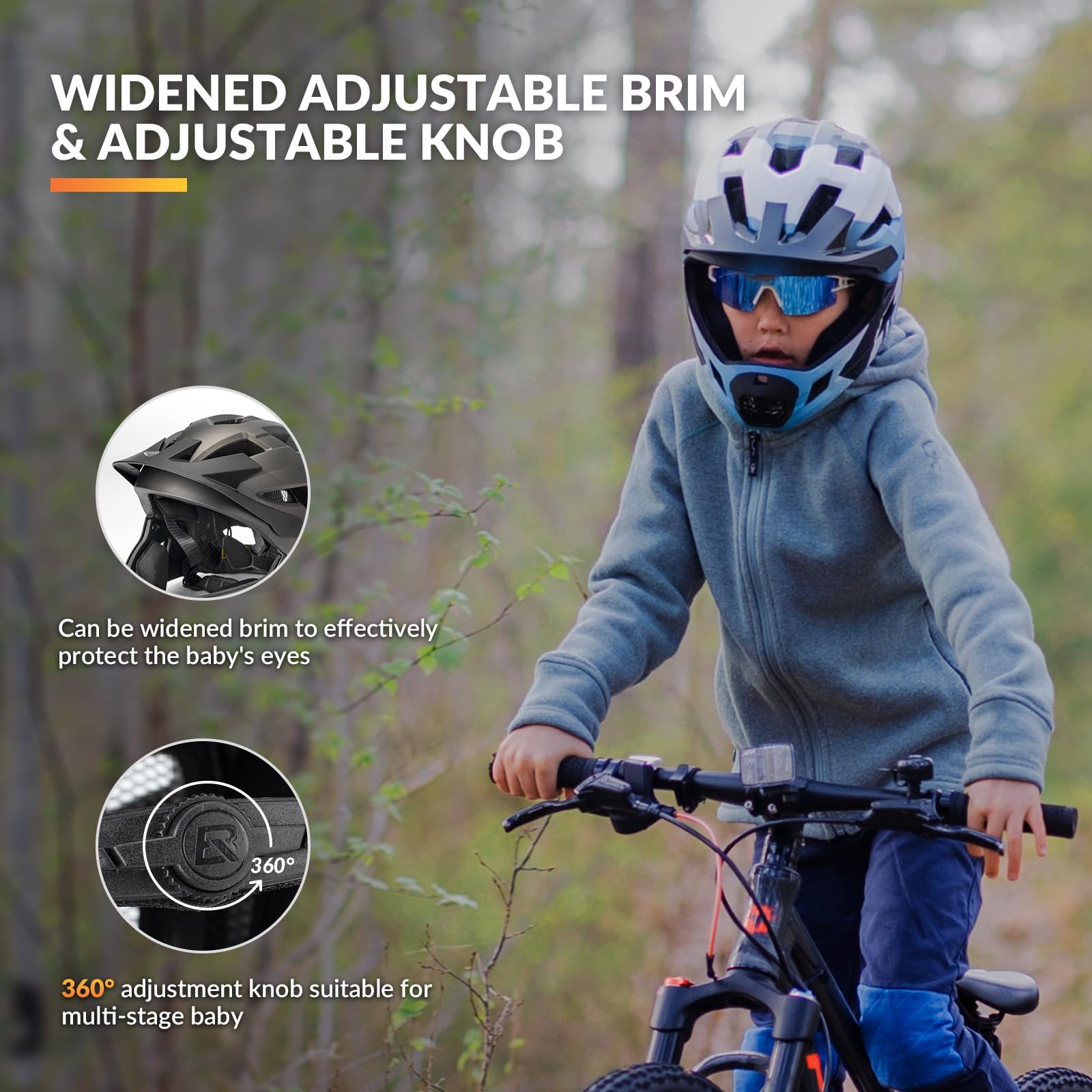 ROCKBROS Casco Integral Niños Mentonera Desmontable, Casco Ajustable Protección Cabeza para MTB BMX Ciclismo