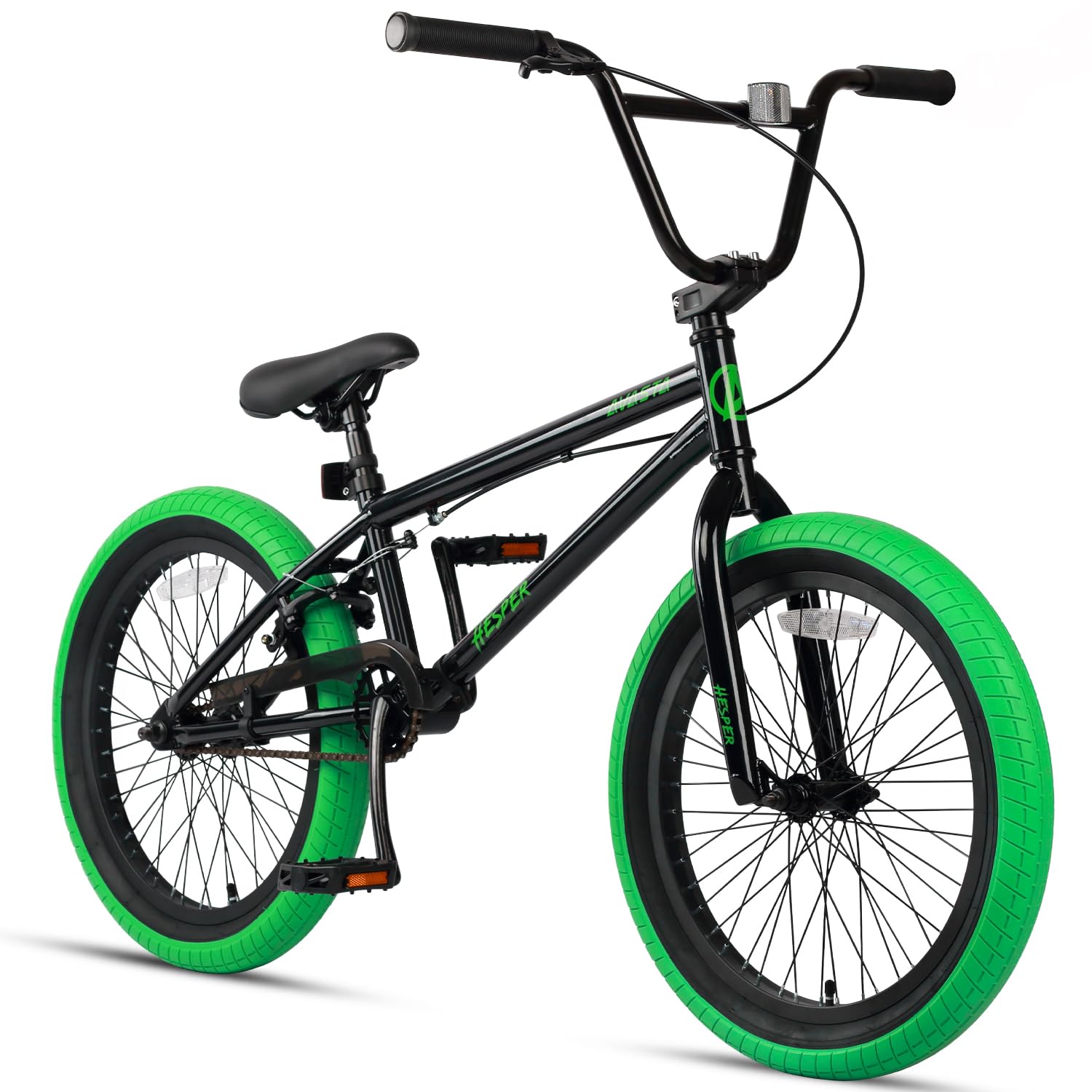 AVASTA Hesper Bicicleta BMX Freestyle de 20 Pulgadas para Niños de 6, 7, 8, 9, 10, 11, 12, 13, 14 Años, niños y principiantes, Negro con neumáticos Verdes