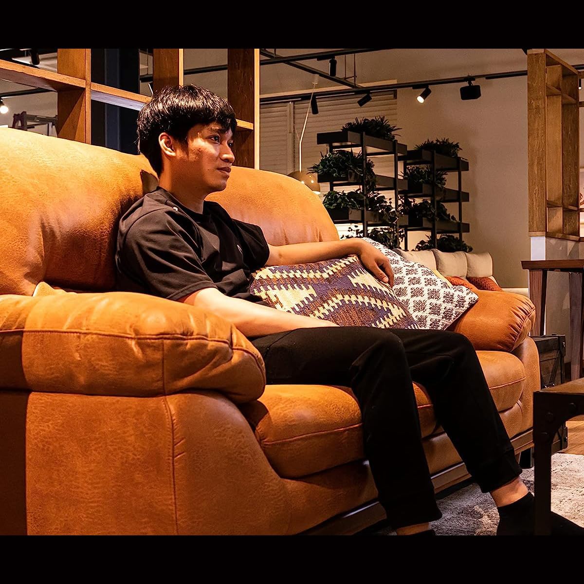 筑波産商(ツクバサンショウ) ファブリック レザー調 ソファー 2S