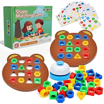 Geometric Shape and Color Matching Puzzle Board Game with Bell for Kids 2+ Years Geometric Shape Matching Montessori Toys Board Game for Kids Boys Girls Ideal for Gifting