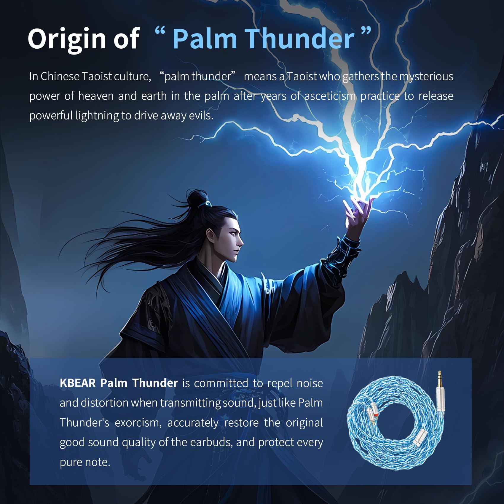Yinyoo KBEAR Palm Thunder Câble d'écouteurs jack 3,5 mm MMCX 120 cm 4 fils Litz Coaxial plaqué argent OCC Hi-Fi pour moniteur intra-auriculaire Shure SE215/SE425, UE900, Sony IER-M9, FiiO FH3