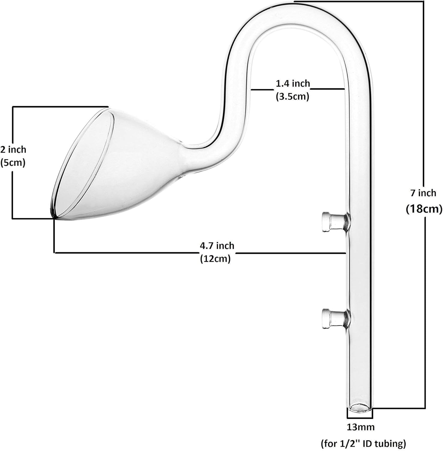 Glass Lily Pipe Outflow & Inflow Surface Skimmer for Aquarium Planted Tank (13mm for 12/16mm (1/2'' i.d.) tubing)