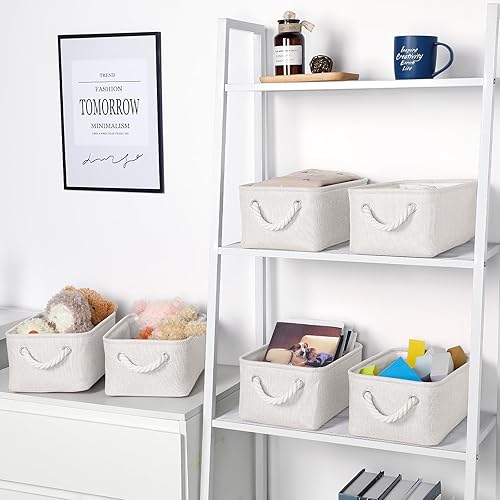 Vista 98 de Bidtakay Canastas pequeñas de almacenamiento de lona con asas [6 unidades] Contenedores de almacenamiento de tela azul marino de 11.8 x 7.8 x 5