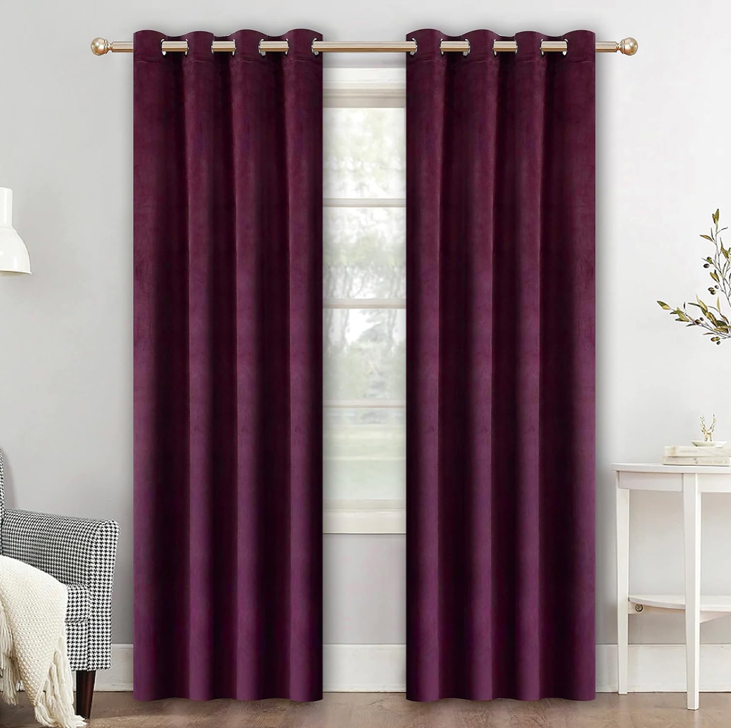 Guibaf Dark Purple Velvet Curtains 84 inches Long Grommet Blackout Curtains for Bedroom Light Blocking Thermal Insulation Drapes Set of 2 Panels 38”x 84”