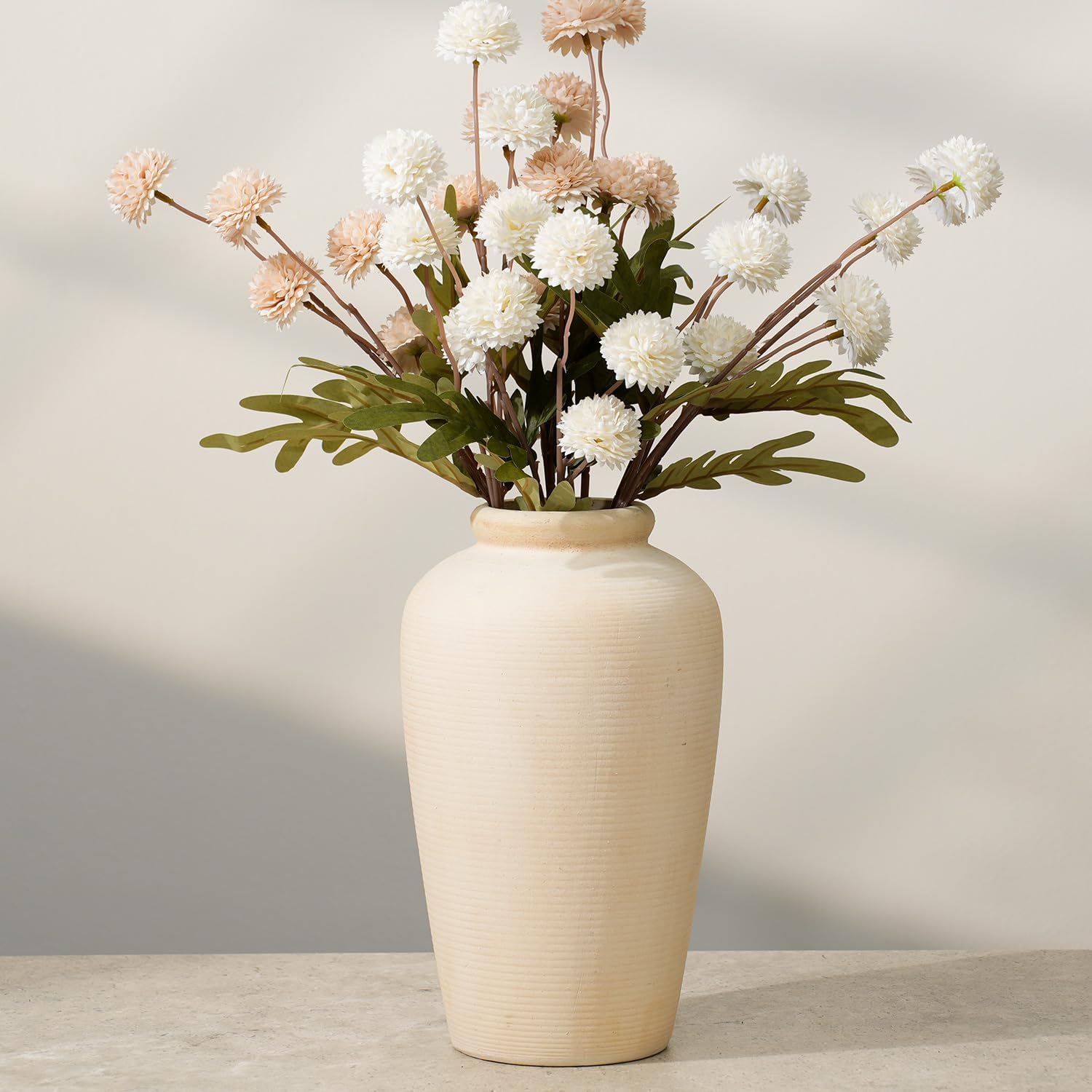 10.8 Inch Tall Vintage Ceramic Flower Vase,Rustic FarmhouseVase for Home Decor,Distressed Decorative White Vase for Table Entryway Mantel Centerpiece Bookshelf Living Room Bedroom (101-rustic)