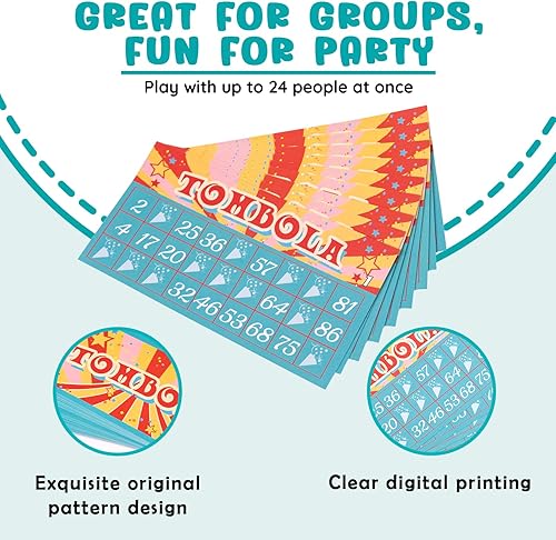 Miniatura 4 de Extguds Juego de bingo Tombola, Vintage Tombola italiano, lotería rusa con número 1-90 para lotería, para hasta 24 jugadores (azul)