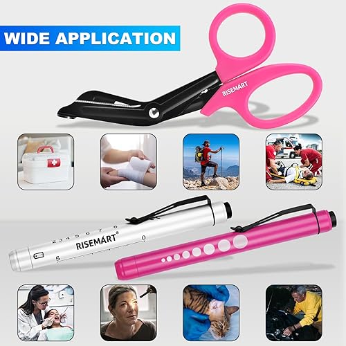 Miniatura 6 de Paquete de 3 unidades de lapicera de luz y tijeras para vendajes para enfermeras - Tijeras médicas y lapiceras de luz para enfermeras con baterías,