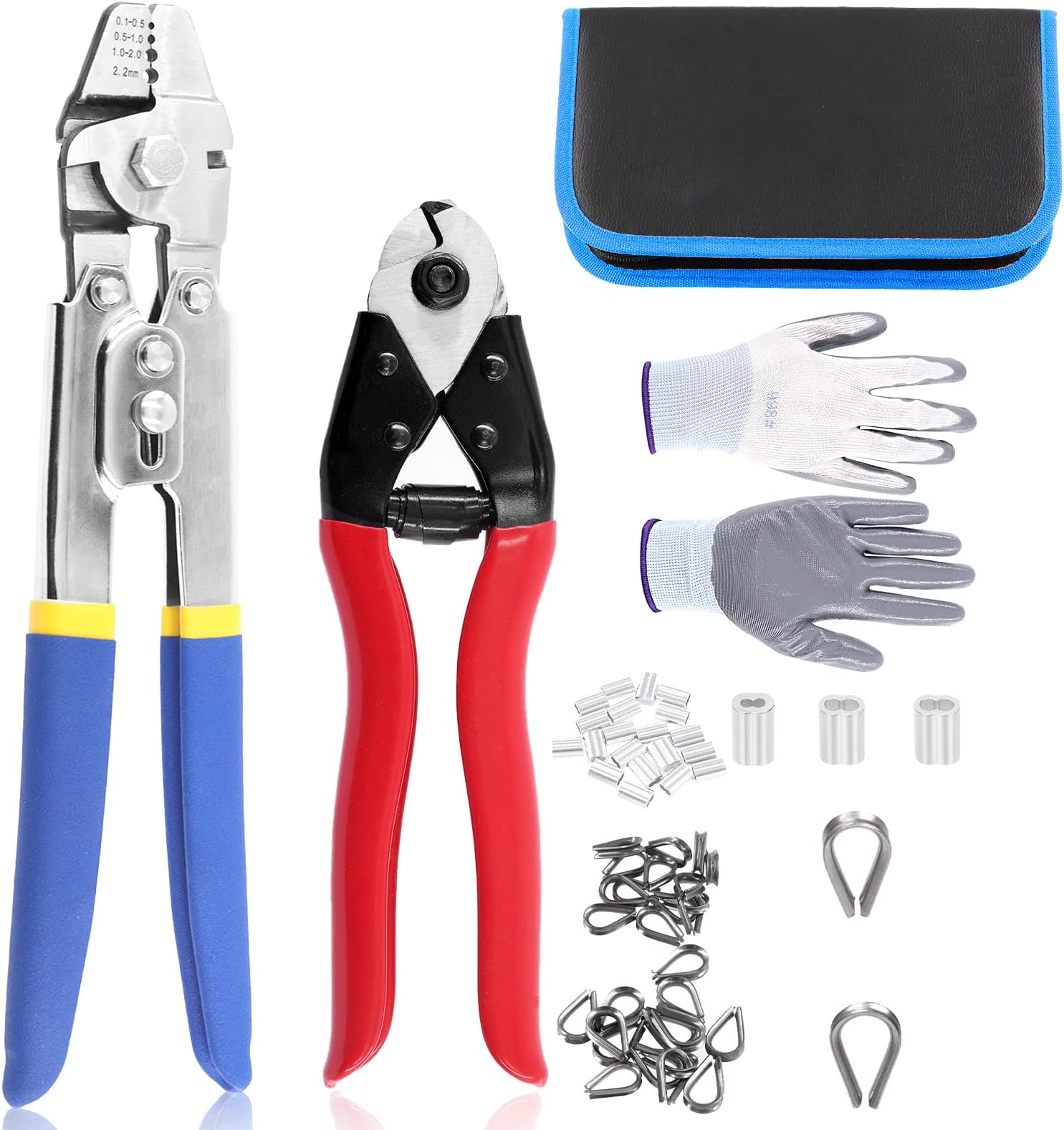 Glarks 83Pcs Up To 2.2mm Wire Rope Crimping Tool and Cable Cutter and ...