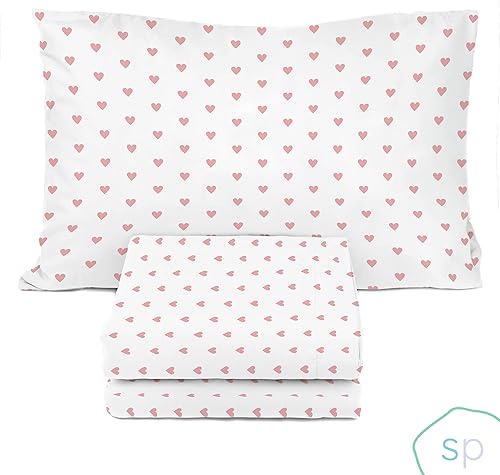 Miniatura 5 de Saturday Park Pink Hearts - Juego de sábanas tamaño matrimonial, 4 piezas, 100% algodón orgánico, certificado GOTS y Oeko-TEX