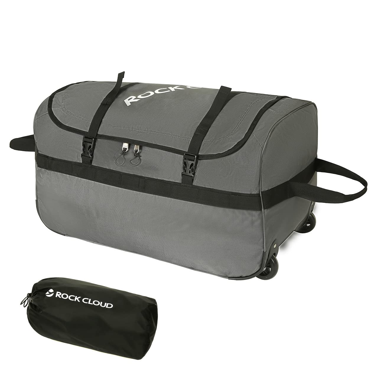 Rock Cloud Foldable Wheeled Duffel Bag with Wheels 85L Rolling Duffle Bag Packable 26 inch for Travel Camping Sports, Grey