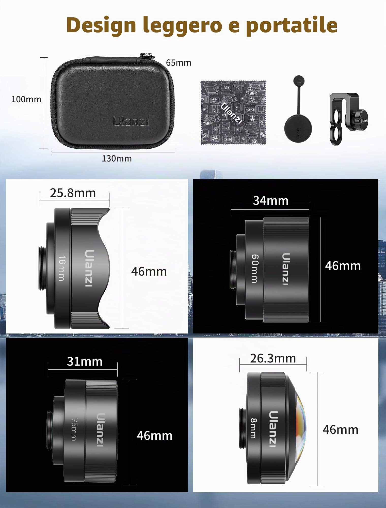 Ulanzi CL-003 Obiettivo Macro del Telefono Cellulare 75 Mm, Ingrandimento 110x Hd, Set Di Obiettivi per Fotocamera con Clip Da 17 mm compatibile con Iphone, Samsung E Xiaomi