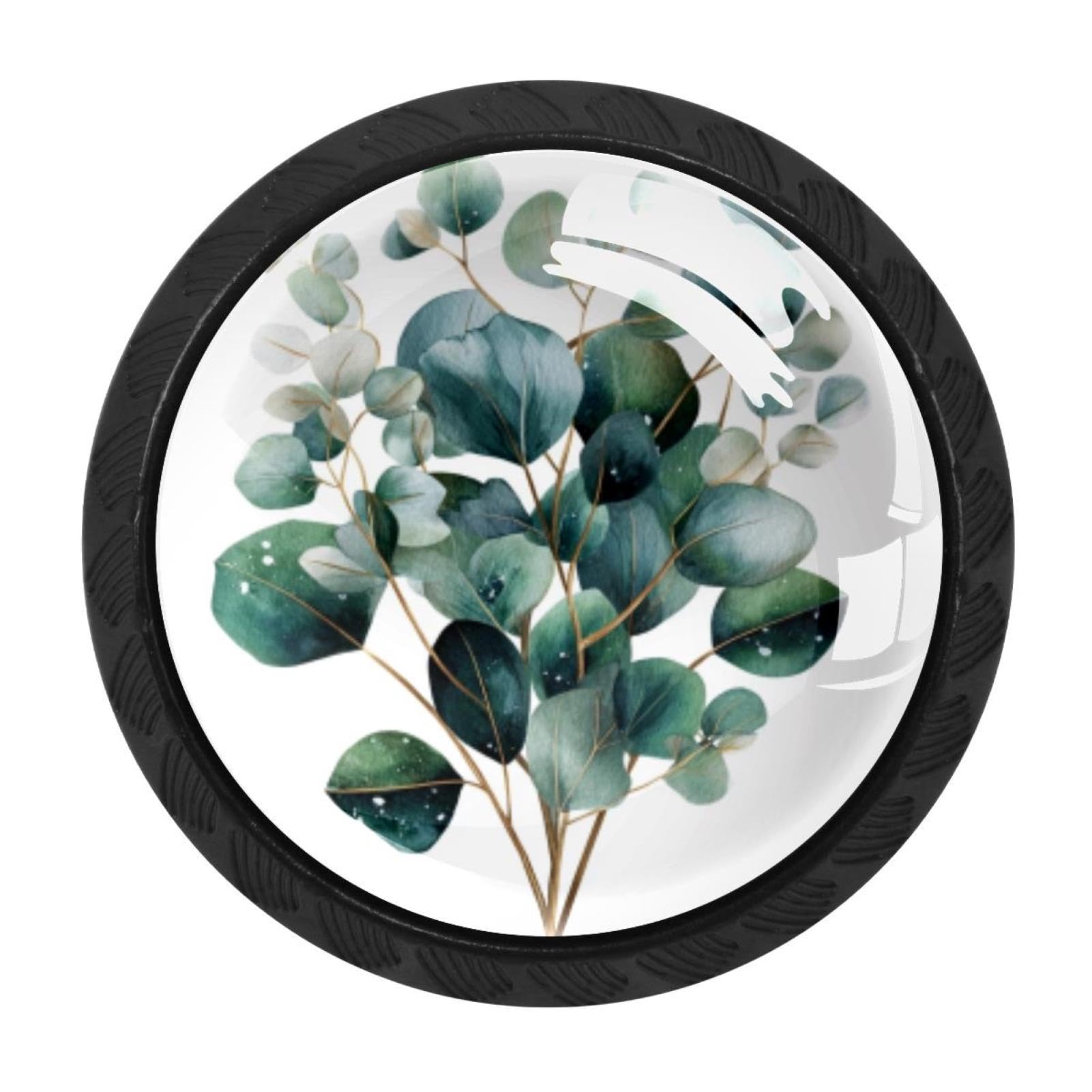 CHENZZZZ 4 Pack Black Leaves Bouquet Drawer Knobs, Cabinet Knobs Round Glass Knobs for Kitchen Cabinet Hardware Bathroom 35MM