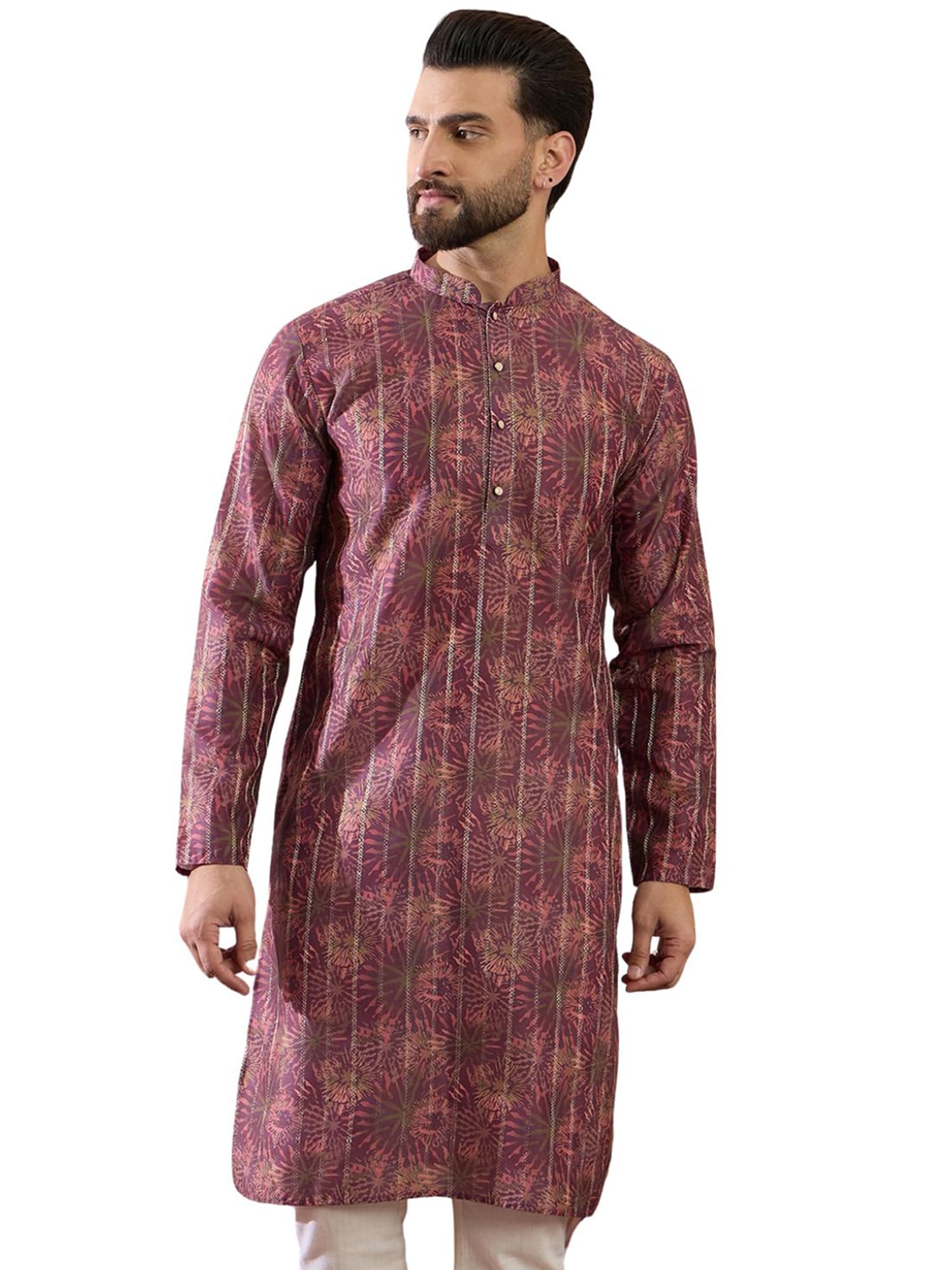 ethnic bay Men's Purple Silk Blend Printed Abstract Calf Length Kurtas | Men | Abstract Kurtas for Mens | Straight Fit Kurta for Men's-picture-16