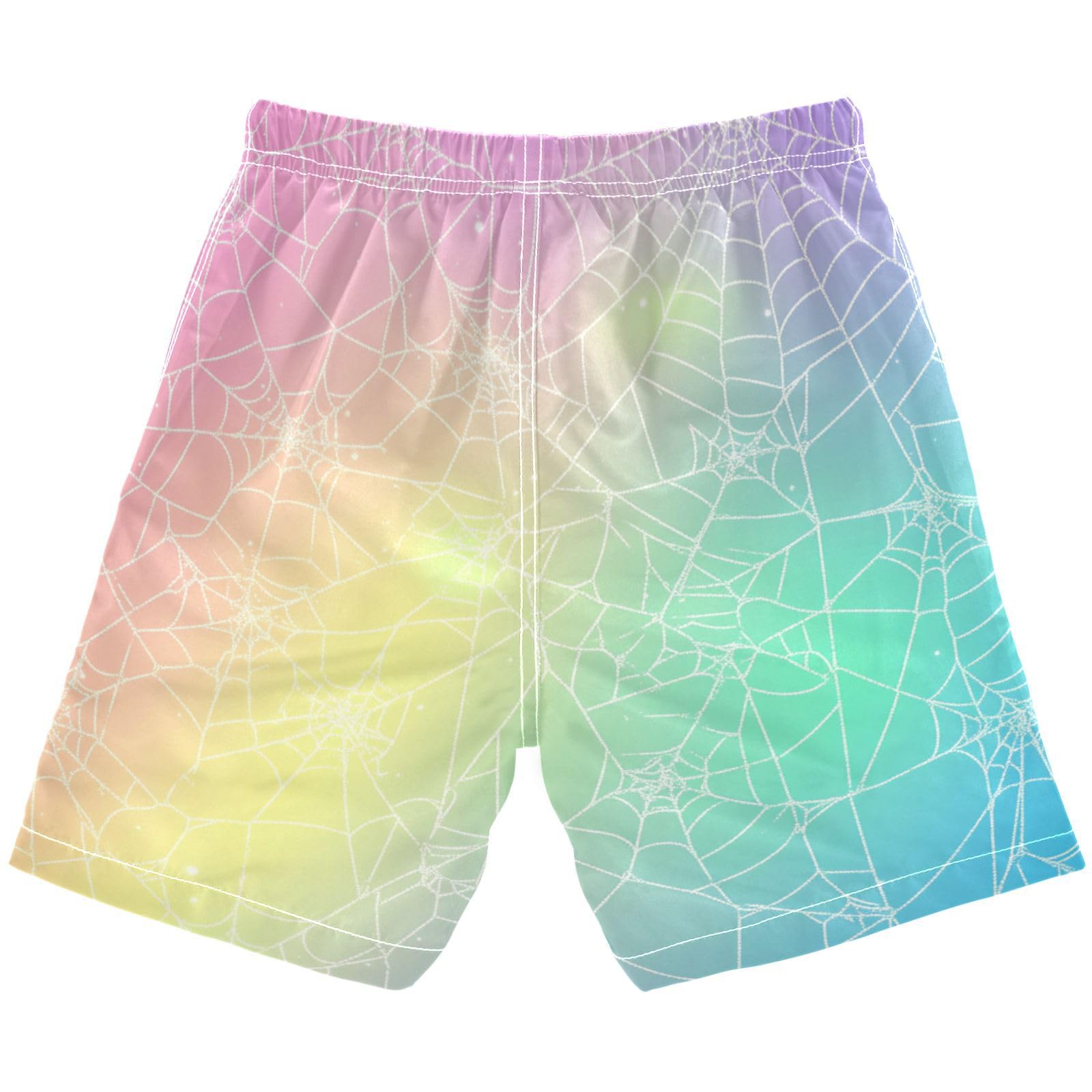 Jucciaco Boys Beach Board Shorts Cobweb Magic Spider Swim Trunk Teen Swimwear Multicolor