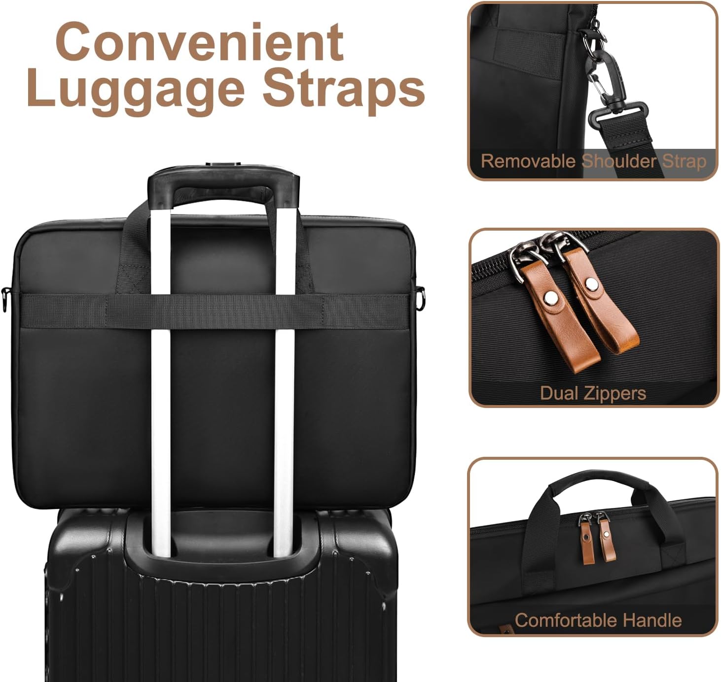 ESTARER Laptop Bag 17-17.3 Inch, Computer Bags for Men Water-resistant Nylon Laptop Case Slim Laptop Sleeve Fits Hp/Dell/Asus/Lenovo/Acer, Black - Image 3