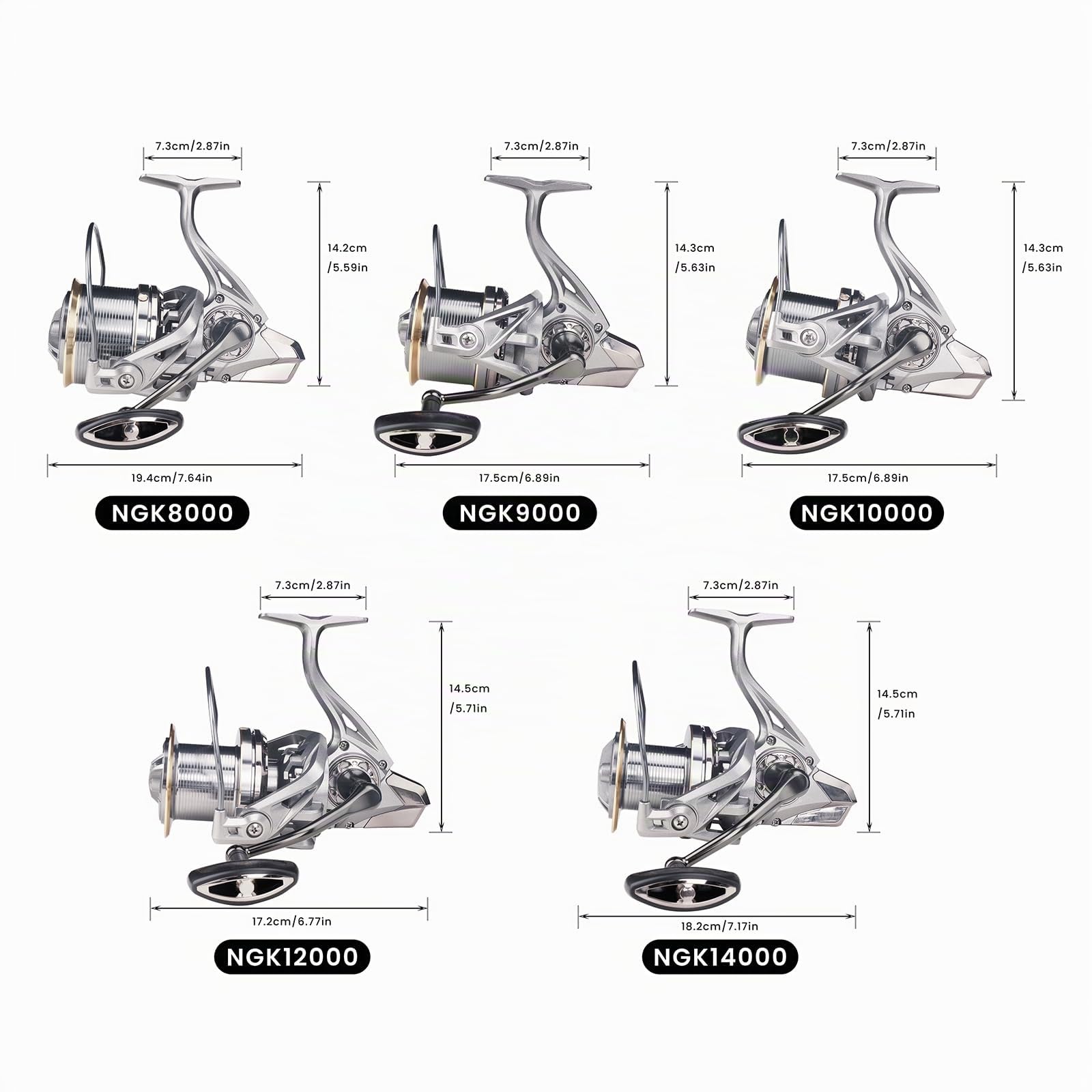 HAUT TON Spinning Reel 8000/9000/10000/12000/14000,17+1BB Metal/Graphite Frame Surf Fishing Reels,4.8:1 Gear Ratio 55lbs Drag Medium/Heavy Long Casting Inshore Offshore Saltwater Monster Fish.