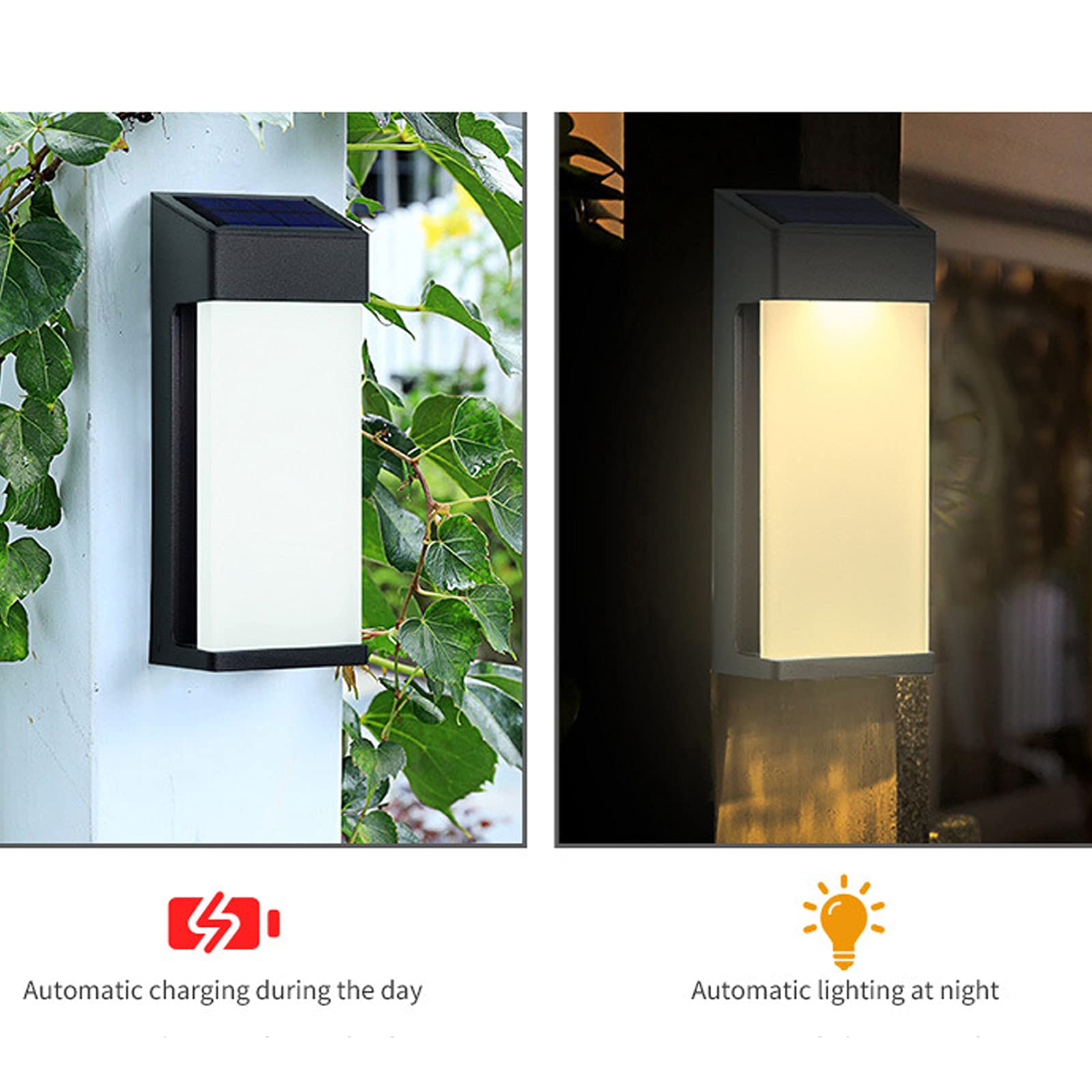 Solarne lampy ścienne, solarne światła stopniowe dekoracja zewnętrzna wodoodporna na patio, podwórko, do ogrodu, garażu, na klatkę schodową, bramę, (2 sztuki), białe światło