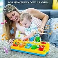 Vista 2 de Juguetes interactivos emergentes de animales con música y luz, juguetes Montessori de causa y efecto para niños y niñas de 1 año, juguete musical