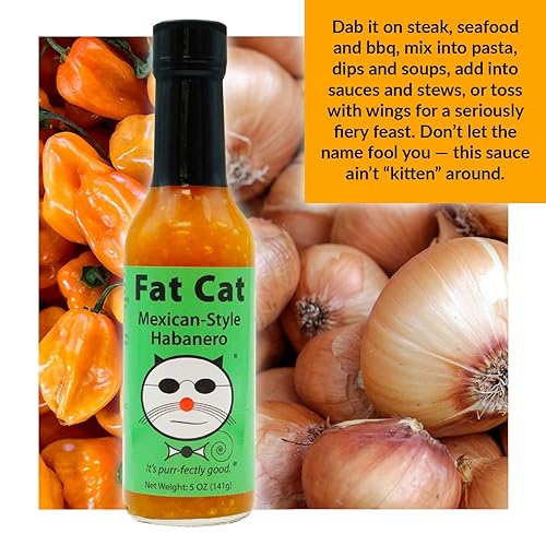 Miniatura 3 de Fat Cat Gourmet - Salsa picante habanero estilo mexicano  Dulce, agria y salada  Para tacos, enchiladas, fajitas, Bloody Mary  Caliente  Natural,