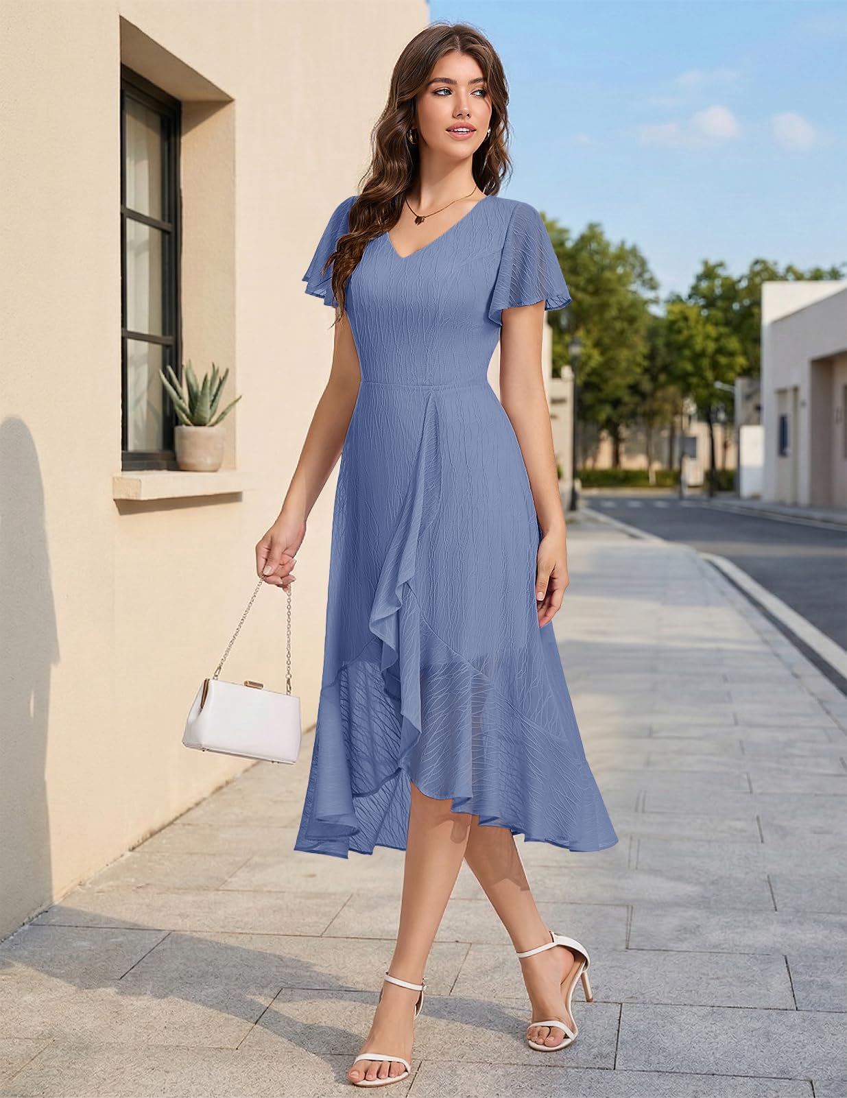 Cocktailkleid Festlich Asymmetrisch Kleid für Hochzeit Spitze Abendkleid