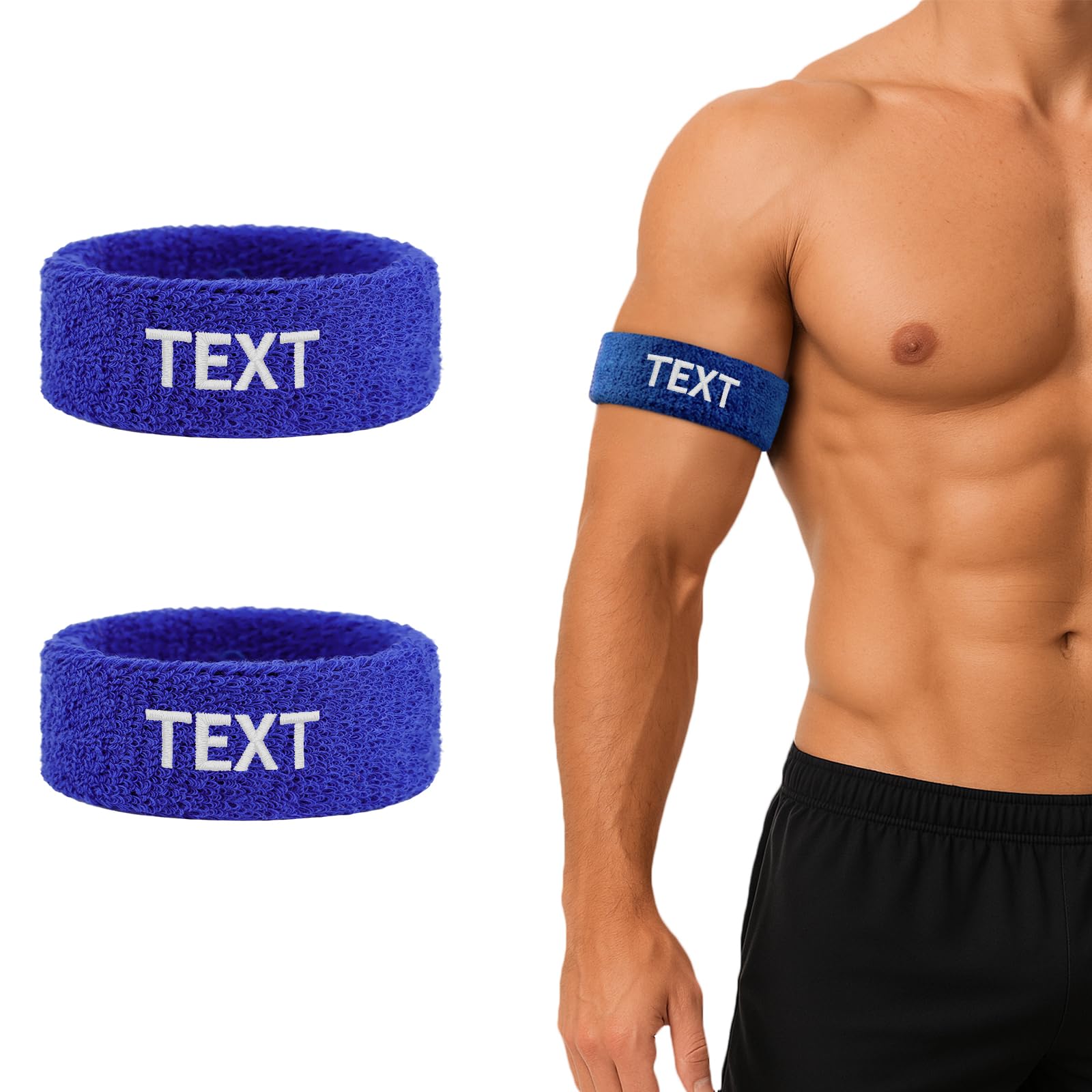 TOPTIE 2 PCS Custom Bicep Bands Armband for Football, Terry Cloth Sweat Wristbands Leg Bands Embroidered with Logo (Royal Blue) โ image 1