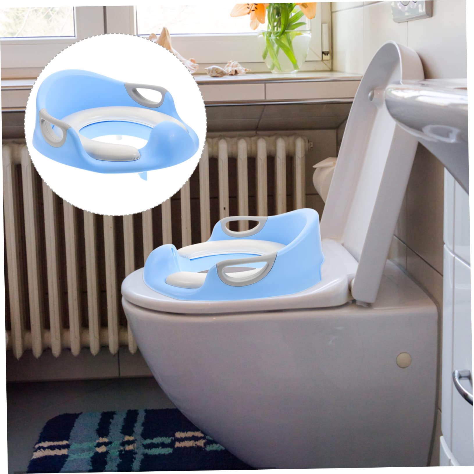 Sedile Wc Maniglie Grandi Antiscivolo in PU, per Potty Training Blu | Riduttore Water per Ragazzo Ragazza, Aiuta a Diventare Indipendente, Uso Autonomo Nel