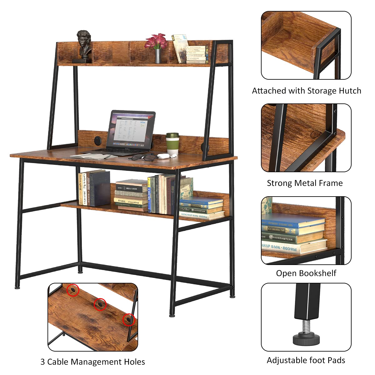 Buy LEMONDA Computer Desk with Hutch and Bookshelf, Home Office Desk