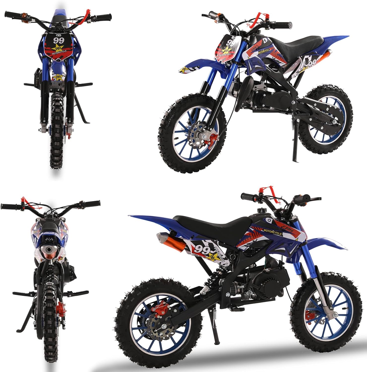 50CC 2-Stroke Kids Dirt Bike, Off Road Dirt Bikes for Kids, Upgraded Dirt Bike Gas, Pocket Rocket Mini Dirt Bikes, Mini Motorcycle, Gas Power Motocross Max Load 330Lbs (02-Blue)