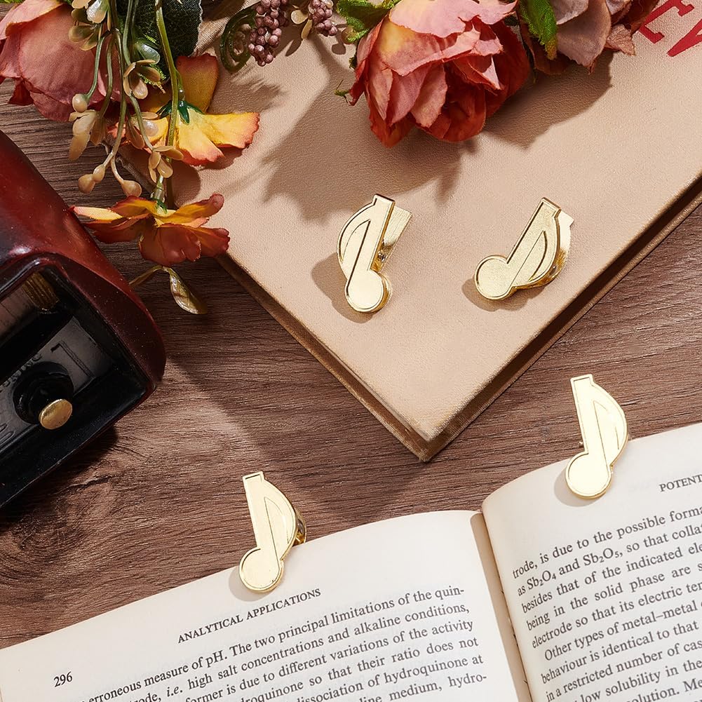 CRASPIRE 4Pcs Metal Music Note Book Clip Golden Mini Vintage Notebook Paper Page Holder Travelers Journaling Sketchbook Decorative for Readers Book Lovers School Office Files Organizer Accessories image 3