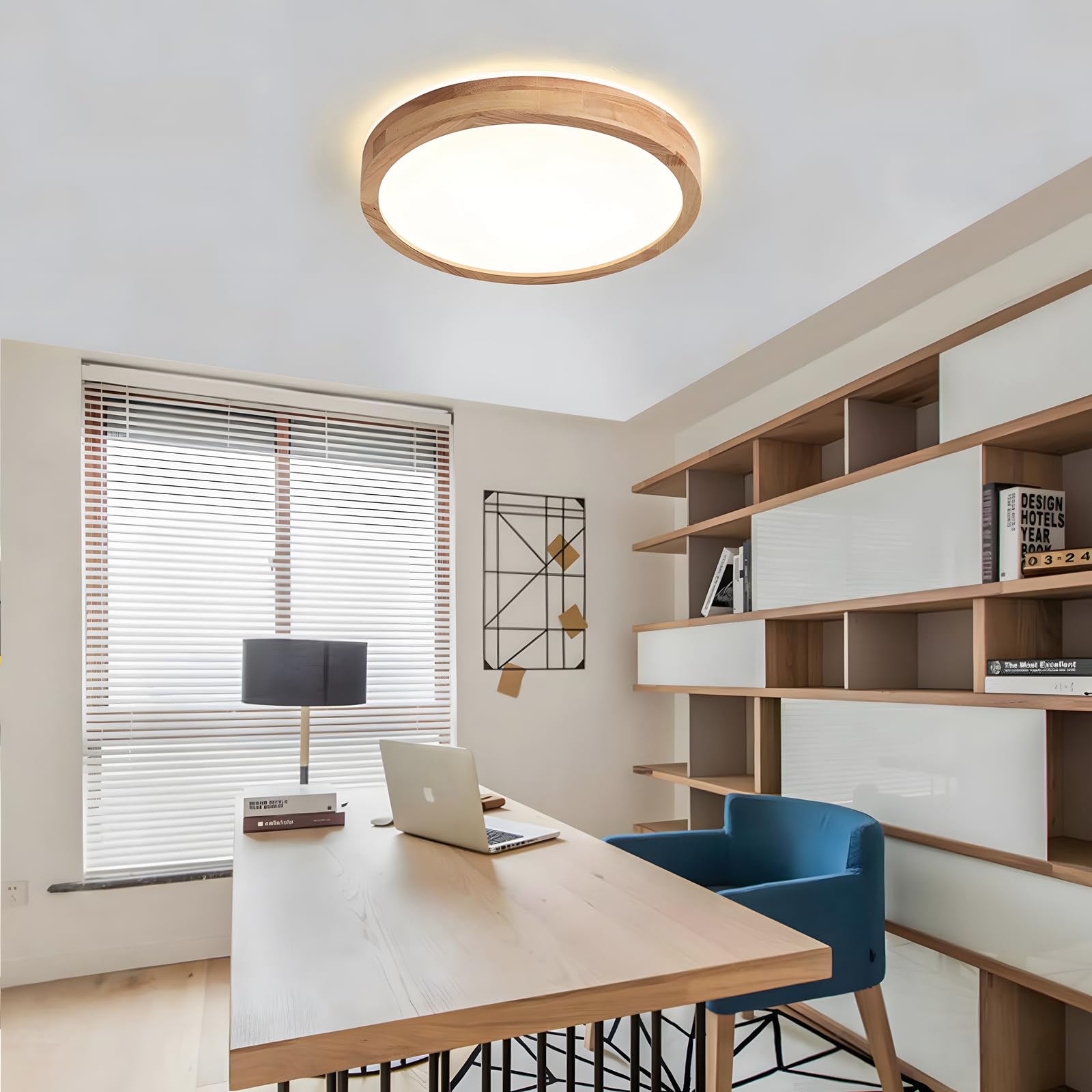 Lámpara De Techo LED De Madera | Ø30cm 3000K 1620Lm 18W | Lámpara De Techo Redondo De Madera Natural Con Brillo De 360°, Dormitorio, Sala De Estar, Habitación De Los Niños (Blanco Cálido)