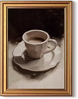 Vista 1 de ARPEOTCY Arte de Pared en Lienzo con Marco Dorado, 12 x 16 pulgadas, impresiones artísticas de tazas de café, decoración neutra retro para bar