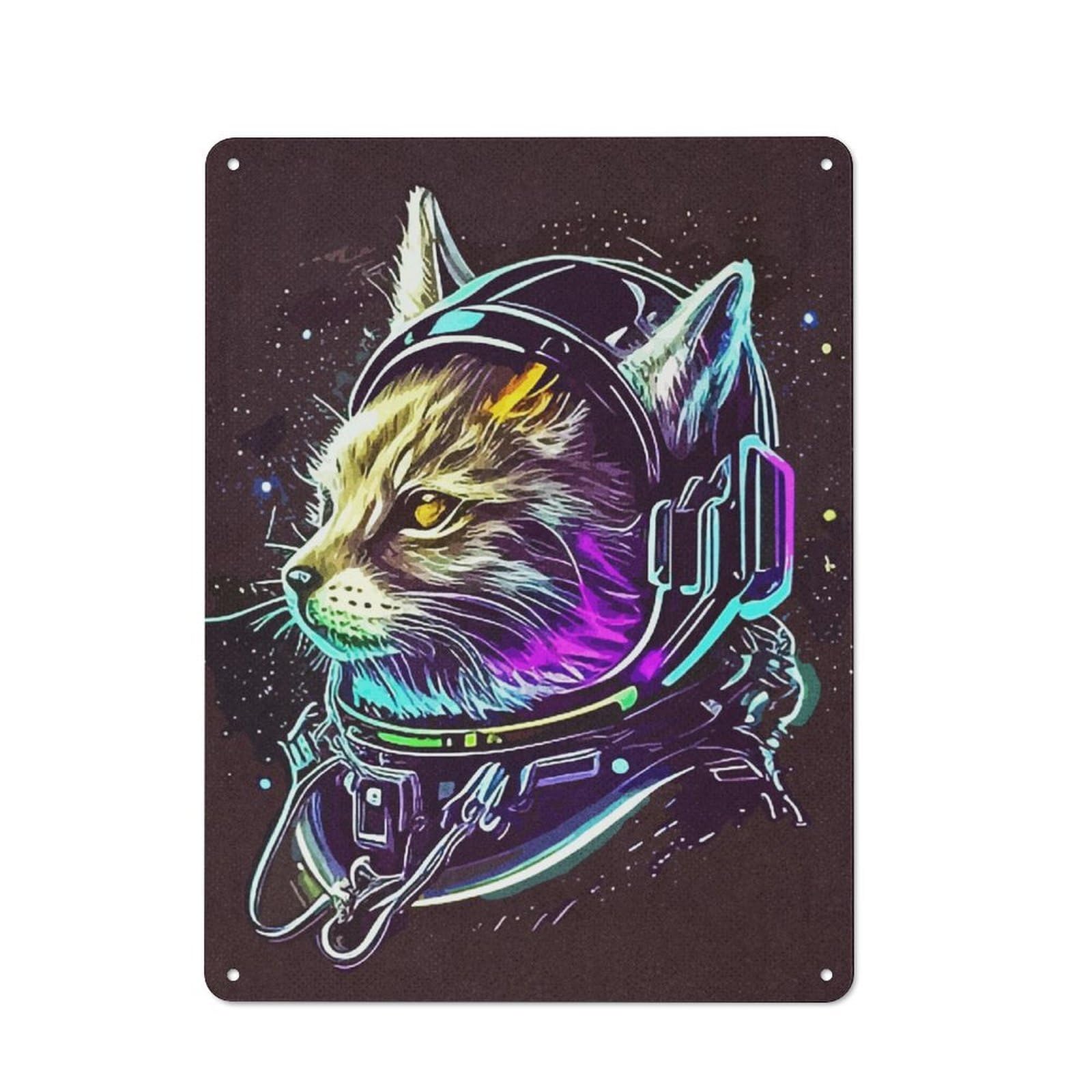 Junmoney Cat Astronaut 40X30cm Retro Metal Sign With For Home Office Or Studio, Suited To Wall Displays In Home Offices And Studios