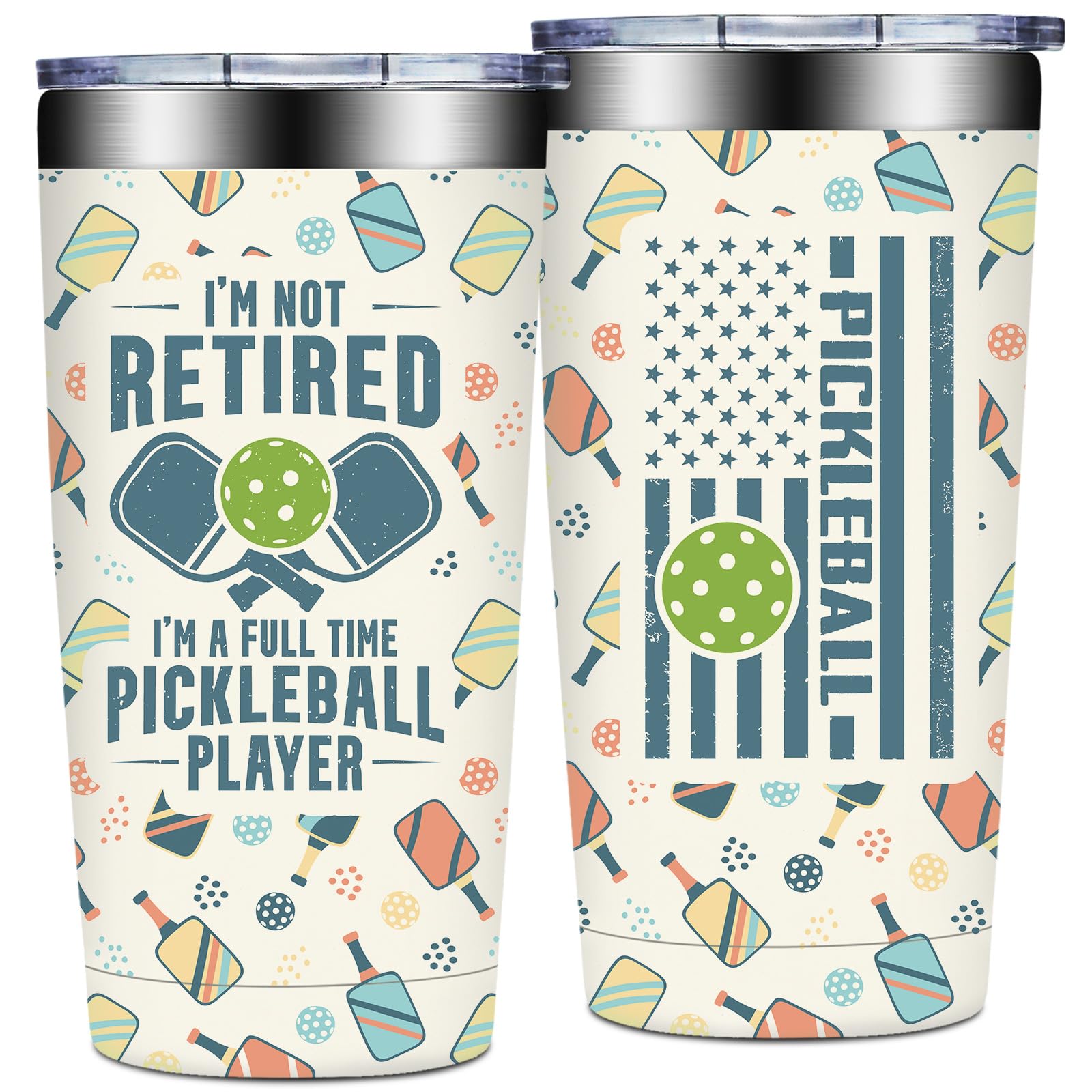 Pickleball Gifts for Women, Men - Pickle Ball Gifts for Woman - Christmas, Birthday Gifts for Pickle Ball Lovers - I'm Not Retired I'm a Full Time Pickleball Tumbler Cup 20 oz