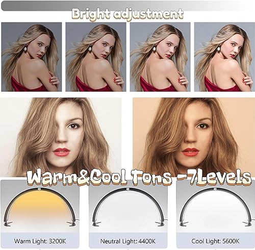 Miniatura 3 de Rosvola ROSVOLA3RT7A - Lámpara de escritorio plegable para uñas de 40 W, 28 pulgadas, 7 colores, lámpara de mesa de media luna, lámpara de luz de