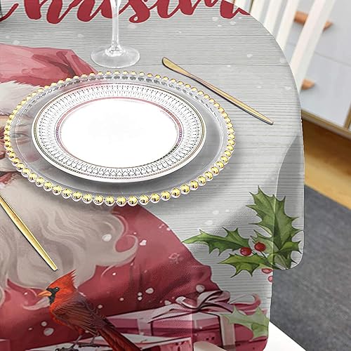 Miniatura 4 de Christmas Round Tablecloth Waterproof & Stainproof Tablecloths, Wipeable Table Cloth Wrinkle-Free for DiningPartyWedding Pink Santa Farmhouse Wood