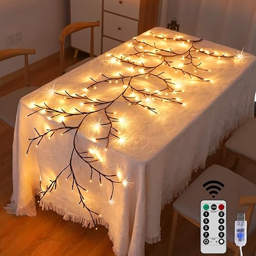 144 luces LED iluminadas de enredaderas de sauce para decoración del hogar, adornos navideños de 6 pies para paredes interiores, plantas