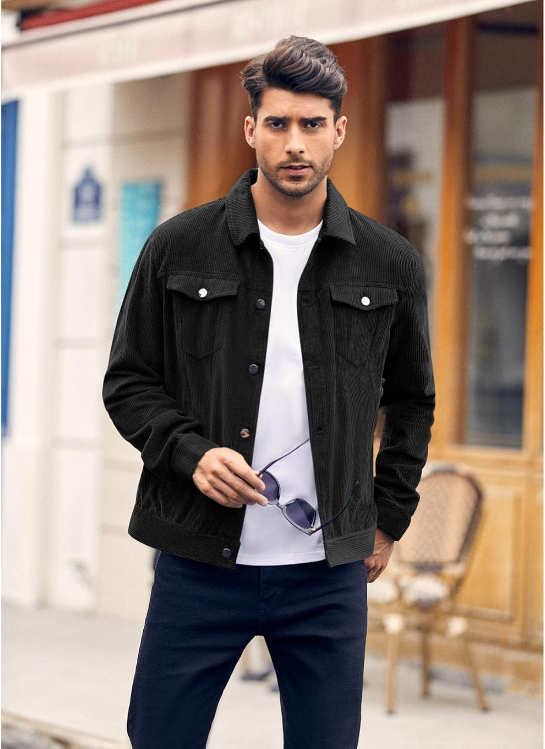 Pretifeel Mens Corduroy Trucker Jacket Slim Fit Button Down Fall Winter Coat - Image 2