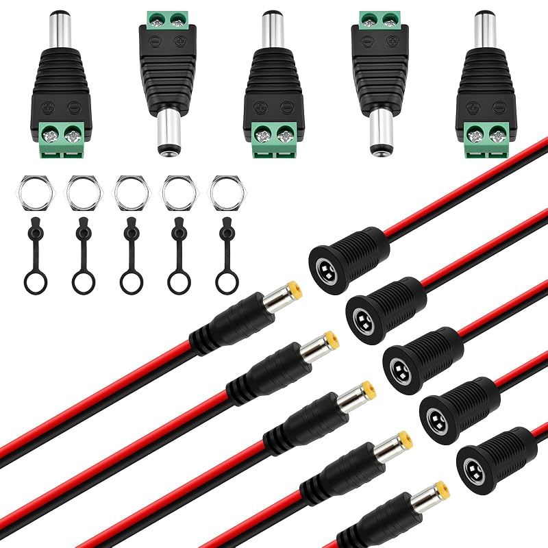 Kit de Conectores de Alimentação DC 5,5 x 2,1 mm DALQUIS com Fios Pré-Cabeados 18AWG, 10 A, 15 peças
