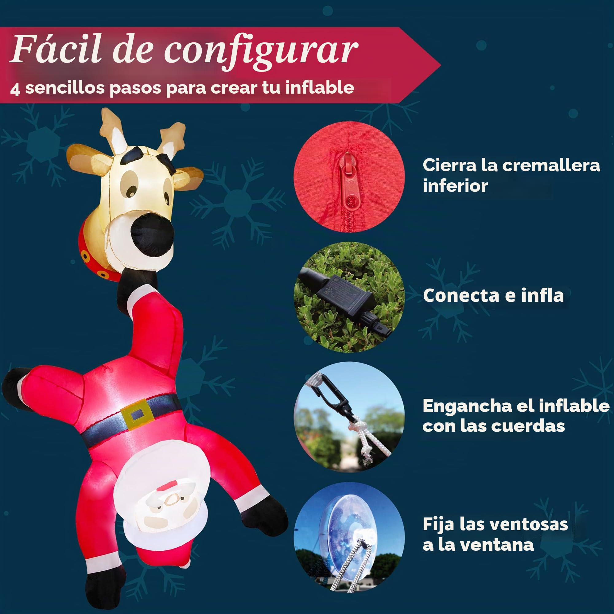 JOIEDOMI Papá Noel inflable de Navidad de 6 pies de alto con reno salido de la ventana, inflables de Navidad con LED integrado para decoración de ventanas, fiesta de Navidad al aire libre, decoración