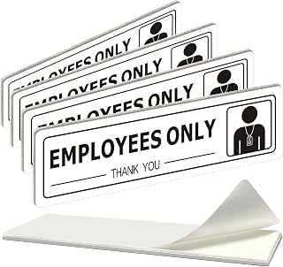 (4 Pack) Strong Self-adhesive Employees Only Sign for Door, 7" x 2" Durable Acrylic Staff Only Sign with Symbols for Business, Restaurant, Office, Store, Salons, Hotel, Motel (WHITE)