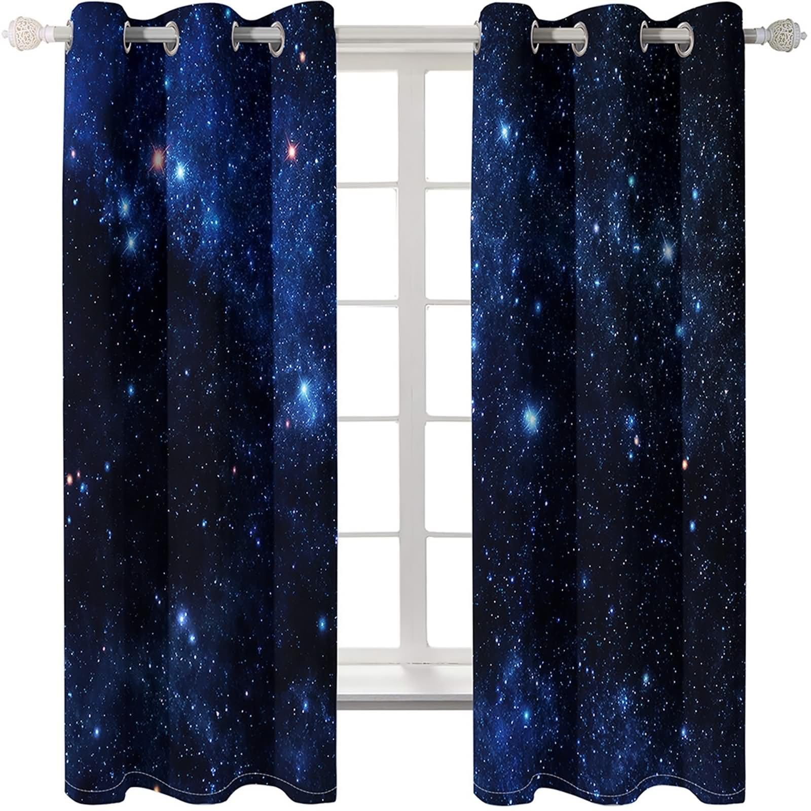 Curtains nieprzezroczyste, zasłony kuchenne w stylu boho, ciemnoniebieskie, gwiaździste niebo, poliester, zestaw 2 sztuk, 428 x 214 cm
