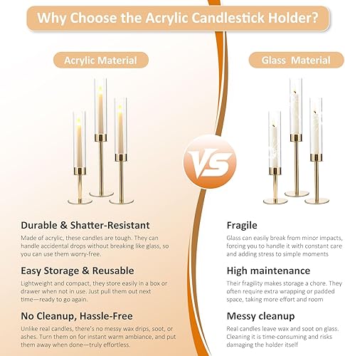 Miniatura 3 de VINCIGANT 12 candelabros dorados a granel para centros de mesa de fiesta, centros de mesa de metal con pantalla acrílica para bodas, Halloween,